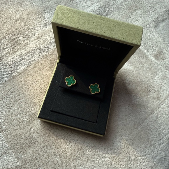 VCA 18K Gold Plated Stud Earrings – Green Malachite - Picture 1 of 4
